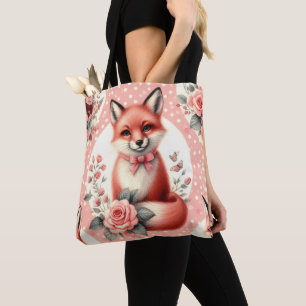 Tote Bag Cute Floral Baby Fox