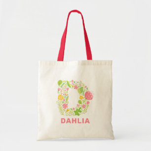 Tote Bag Cute Floral D Nom Initial Vert Rose Jaune Chic