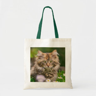 Tote Bag Cute Fluffy Maine Coon Kitten Chat en Fleurs Photo