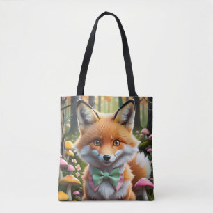 Tote Bag Cute Fox avec arc vert et rose