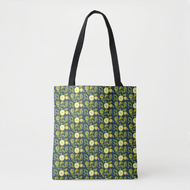 Tote Bag Cute Fraîche Citron Citrus Doodle Jaune Bleu (Devant)