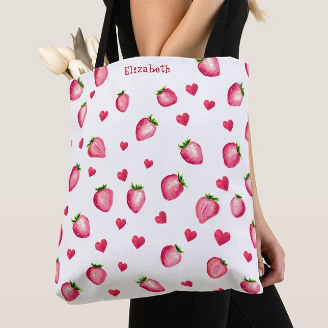 Tote Bag Cute fraise Coeurs Berry Sweet Aquarelle (Créateur téléchargé)