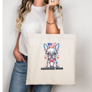 Tote Bag Cute French Bulldog American Flag with Hearts