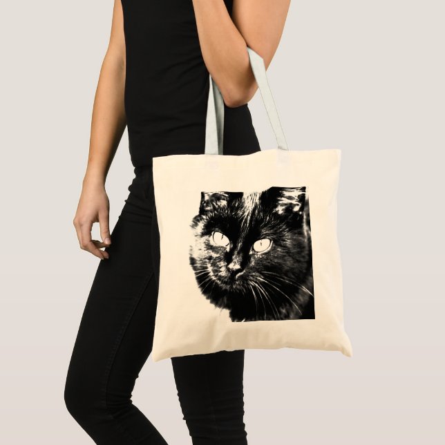 Tote Bag Cute Funky Chat Noir Kitten Eyes croquis (Devant (produit))