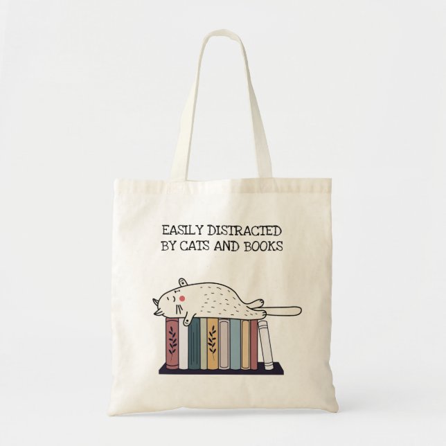 Tote Bag Cute Funny Chat Book Lover Bookworm Nom du devis (Devant)
