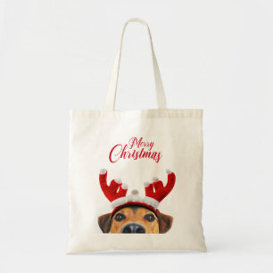 Tote Bag Cute Funny Christmas Dog Reindeer Antler Headband