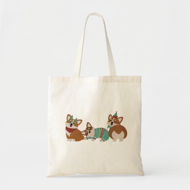 Tote Bag Cute Funny Corgi Dogs Christmas 2025 (Devant)