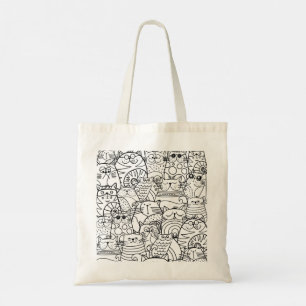 Tote Bag Cute Funny Foule de Cartoon Zen Chats Noir Blanc