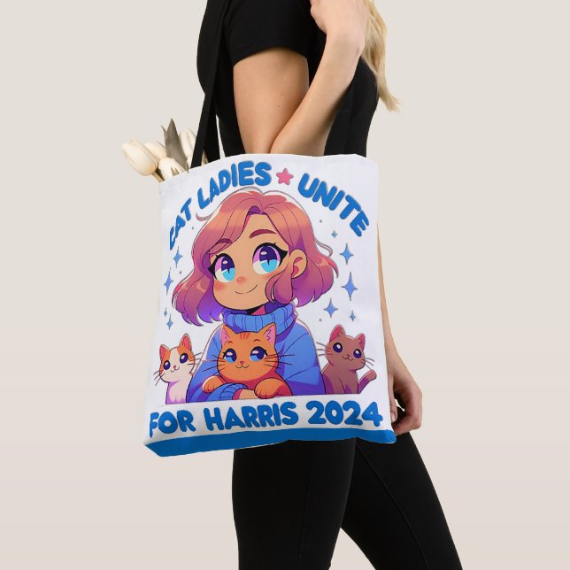 Tote Bag Cute Funny Girly Enfless Chat Lady Unite Harris (De près)