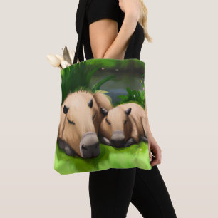 Tote Bag Cute Funny Napping Capybaras par l'étang