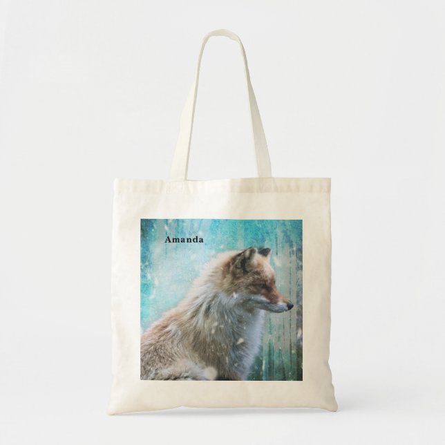 Tote Bag Cute Furry Fox sur Blue Grunge Arrière - plan (Devant)