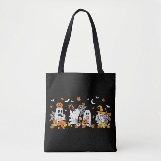 Tote Bag Cute Ghost Boire Café Halloween Fall Ghost Bo (Devant)