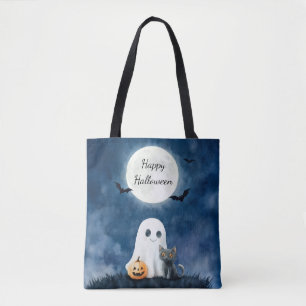 Tote Bag Cute Ghost et Black Cat Halloween