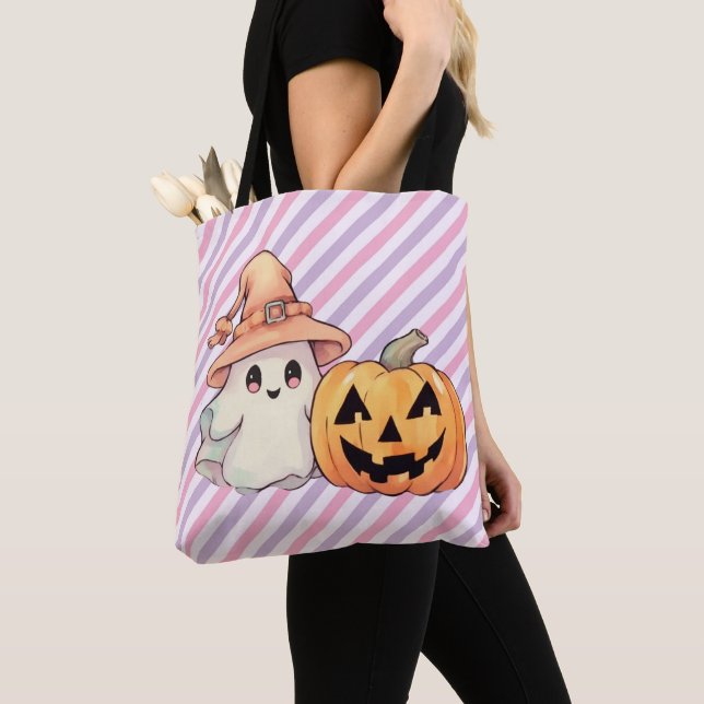 Tote Bag Cute Ghost et Citrouille Halloween (De près)