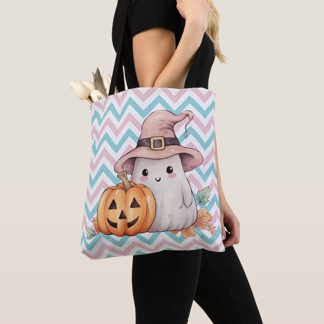Tote Bag Cute Ghost et Citrouille Halloween (De près)