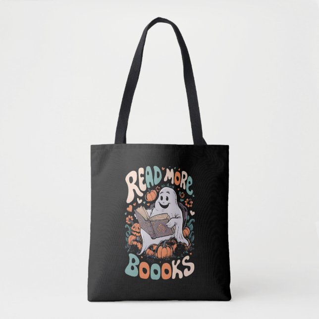 Tote Bag Cute Ghost Lire plus Livres Enseignant Halloween (Devant)