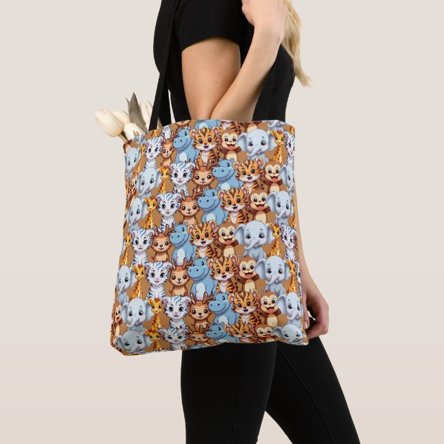 Tote Bag Cute girafe hippo jungle sauvage Motif safari (De près)