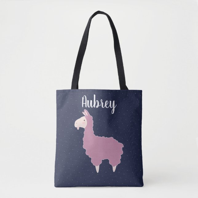 Tote Bag Cute Girly Rose Fluffy Llama & Nom (Devant)