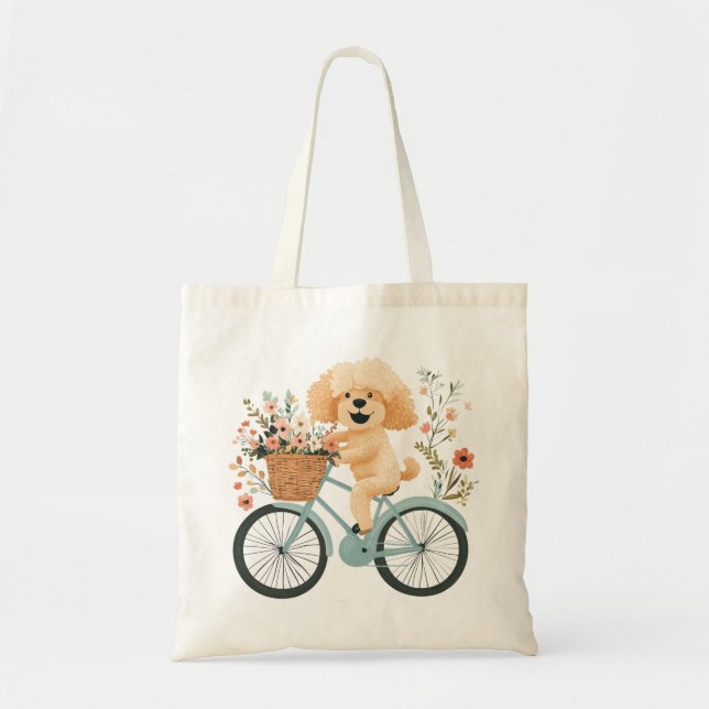 Tote Bag Cute Goldendoodle Chien Vélo Fleurs de printemps (Devant)
