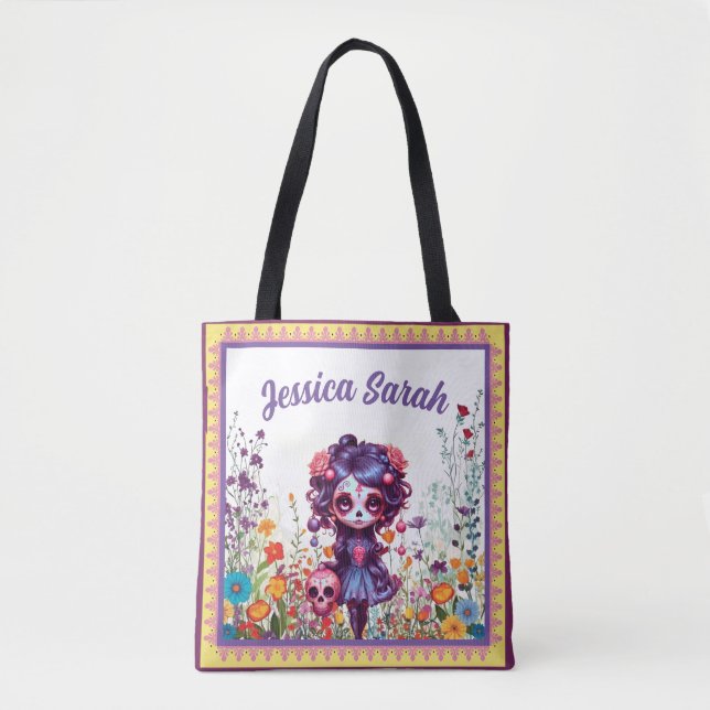 Tote Bag Cute Gothique Jardin Sugar Crâne (Devant)
