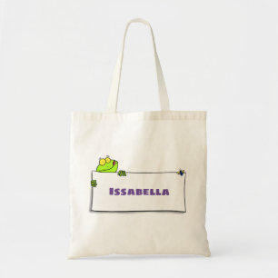 Tote Bag Cute green frog sign cartoon illustration