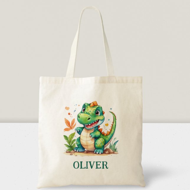 Tote Bag Cute Green Trex Dinosaur Personnalisé (Créateur téléchargé)