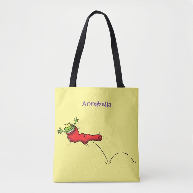 Tote Bag Cute grenouille dans une chaussette rouge saut de  (Devant)