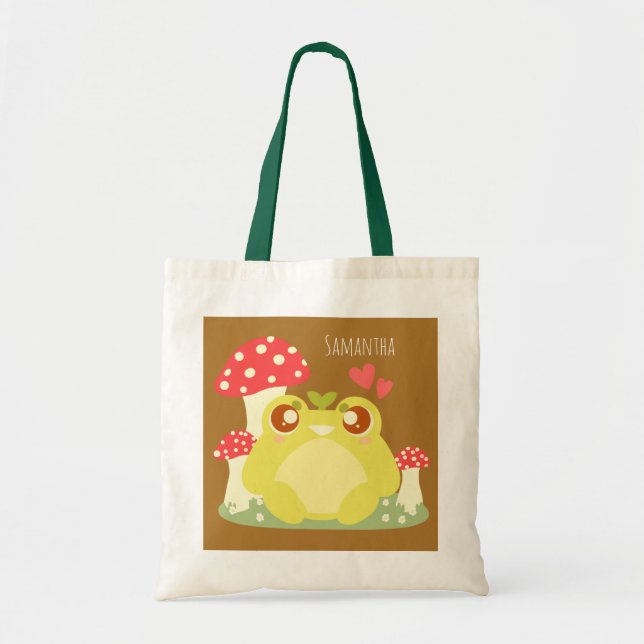 Tote Bag Cute Grenouille Verte Assis Dans La Nature (Devant)