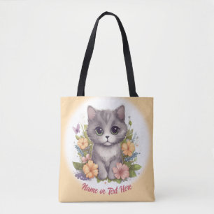Tote Bag Cute Grey Kitten Personnalisé