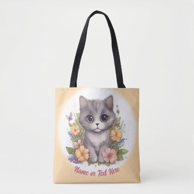 Tote Bag Cute Grey Kitten Personnalisé (Devant)