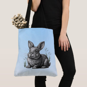 Tote Bag Cute Grey Rabbit contre un ciel bleu