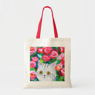 Tote Bag Cute Gris tabby Chat avec Fleurs Joli cadeau maman