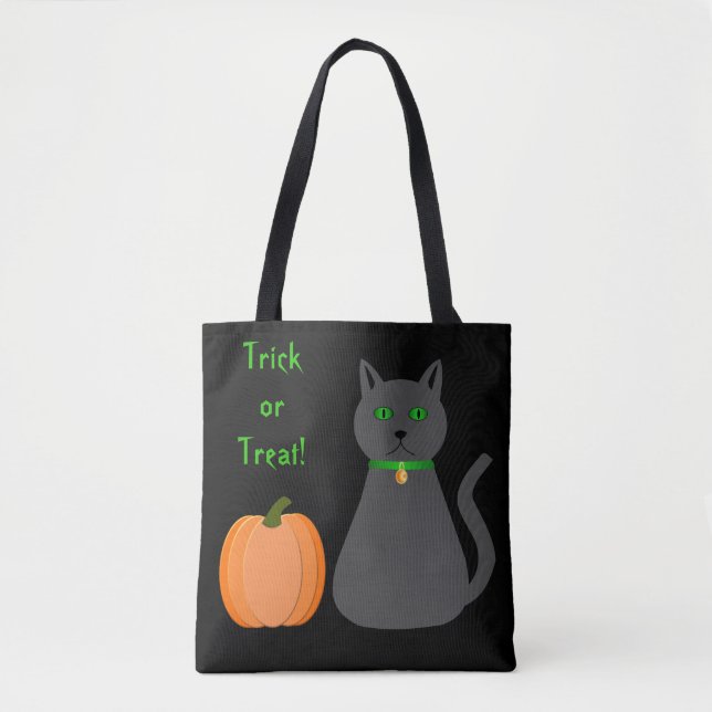 Tote Bag Cute Halloween Chat et Citrouille Double face Impr (Devant)