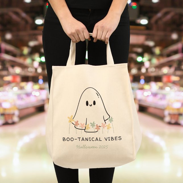 Tote Bag Cute Halloween Ghost Floral Boo-tanical Custom (Créateur téléchargé)