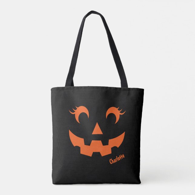 Tote Bag Cute Halloween Jack O'Lantern Citrouille Noir (Dos)