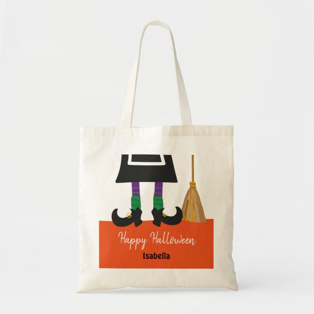 Tote Bag Cute Halloween Les Jambes De Sorcière Traite Perso (Devant)