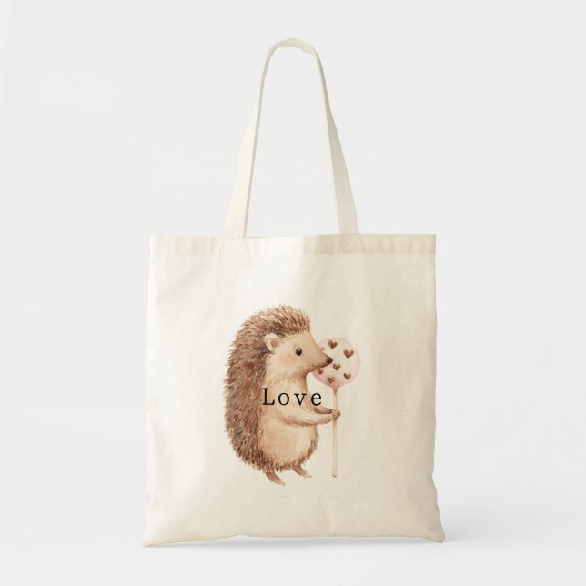 Tote Bag Cute Hedgehog Hearts Love (Devant)