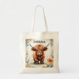 Tote Bag Cute Highland Calf Animal Farm Nom de la vache Enf