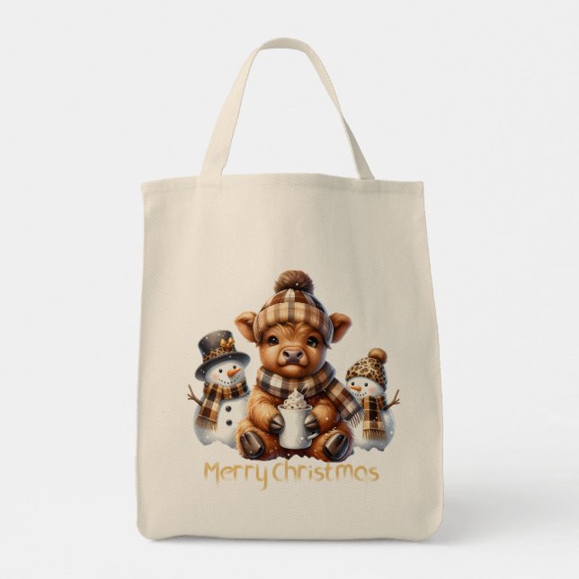 Tote Bag Cute Highland Cow Christmas Hoodie  (Dos)