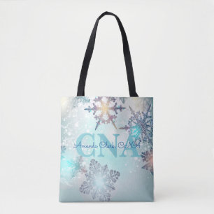 Tote Bag Cute Ice Blue Snowflake Nom personnalisé CNA