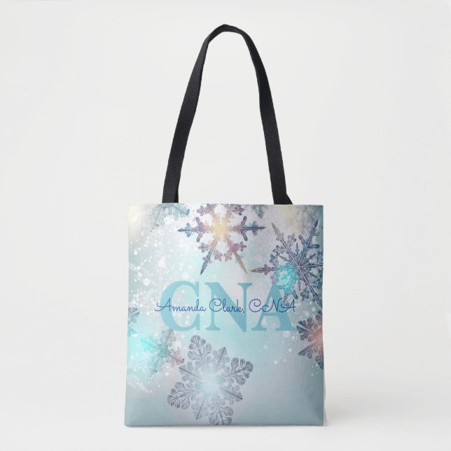 Tote Bag Cute Ice Blue Snowflake Nom personnalisé CNA (Devant)