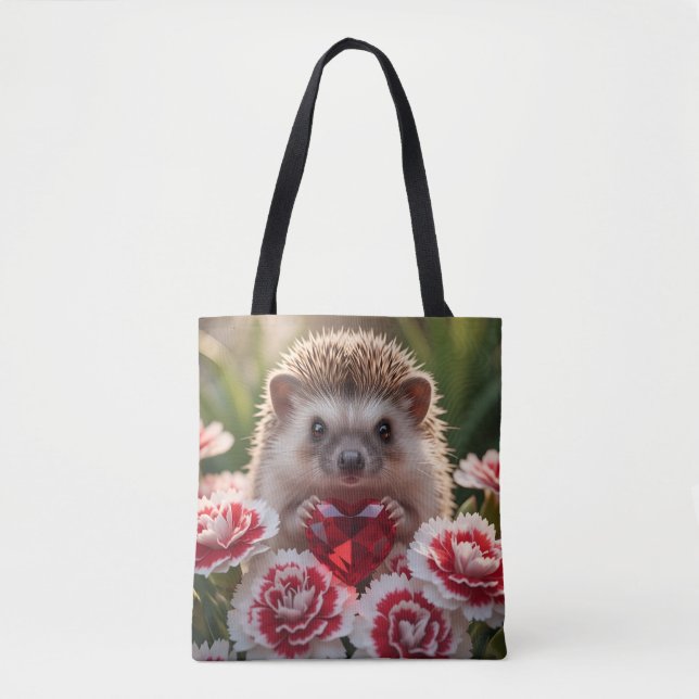 Tote Bag Cute January Hedgehog with Garnet Heart (Devant)