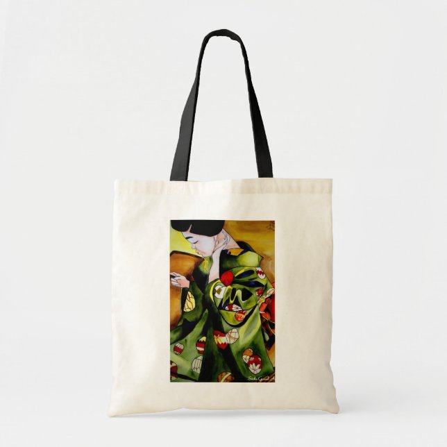 Tote Bag Cute japonais Geisha aquarelle originale art (Devant)