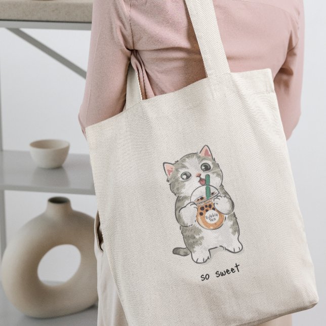 Tote Bag Cute Kawaii chat Boire Boba Tea (cute cat)