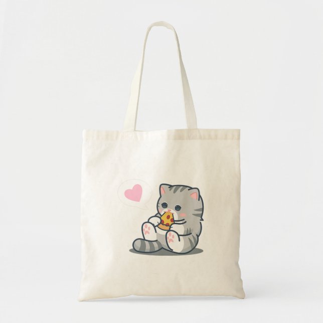 Tote Bag Cute Kawaii Chat Pizza Lover.png (Devant)
