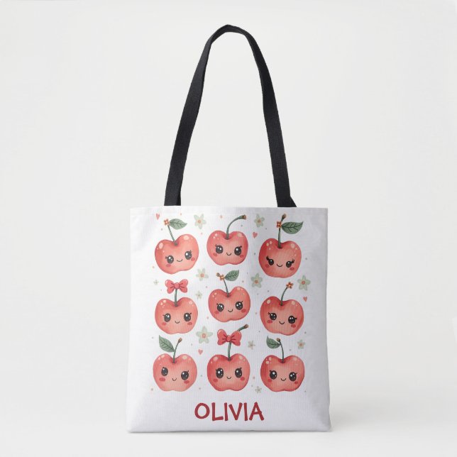 Tote Bag Cute Kawaii Cherry Sourires (Devant)