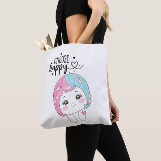 Tote Bag Cute Kawaii “Choose Happy” – Adorable Posi