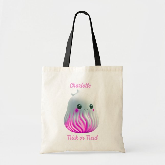 Tote Bag Cute Kawaii Ghost Trick ou Treat (Devant)
