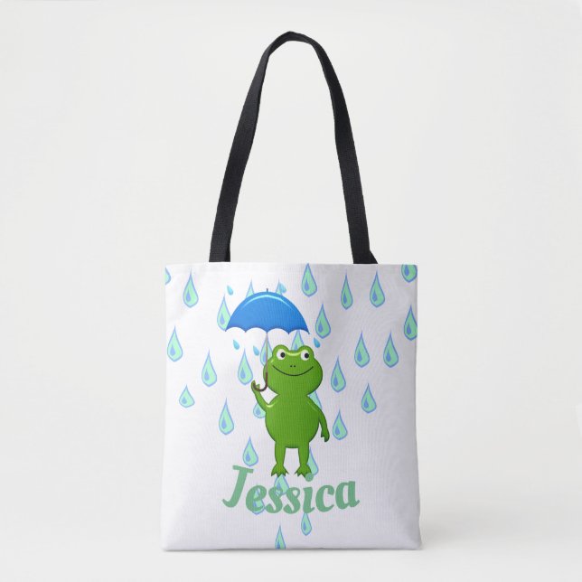 Tote Bag Cute Kawaii Grenouille et pluie (Devant)