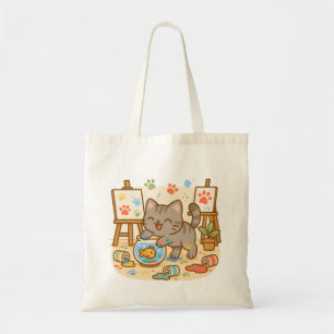 Tote Bag Cute Kawaii Kitty Chat Jouer avec des peintures co